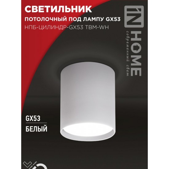 Купить оптом Светильник потолочный НПБ-ЦИЛИНДР-GX53 TBM-WH 80х90мм белый IN HOME в Беларуси