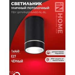 Светильник уличный потолочный ПБУ ЦИЛИНДР-1xА60-NL-BL с подсветкой черный IP54 IN HOME