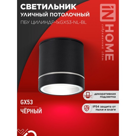 Купить оптом Светильник уличный потолочный ПБУ ЦИЛИНДР-1xGX53-NL-BL с подсветкой алюминиевый черный IP54 IN HOME в Беларуси