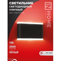 Светильник уличный светодиодный ДБУ LINES-1530BL 15Вт 3000К IP54 черный IN HOME